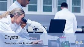  Presentation with lab - Beautiful slide deck featuring science-student-working-with-microscope backdrop and a light blue colored foreground