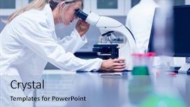  Presentation with microscope - PPT theme having science student working with microscope background and a light blue colored foreground