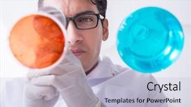  Presentation with hazardous - Audience pleasing PPT theme consisting of forensic medicine science - chemist working in the laboratory backdrop and a light blue colored foreground