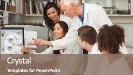  Presentation with computer science university - Cool new presentation theme with science students looking at microscopic backdrop and a violet colored foreground