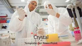  Presentation with students working in groups - Audience pleasing presentation theme consisting of bio medical computer - science students working in protective backdrop and a  colored foreground