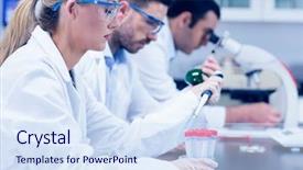  Presentation with chemicals - Presentation theme having lab at the university background and a sky blue colored foreground