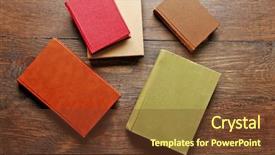  Presentation with books - Slides enhanced with science table - pile of books on wooden background and a tawny brown colored foreground