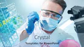  Presentation with pipette - Presentation design with science-technician-using-a-pipette background and a light blue colored foreground