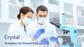  Presentation with medical biology - Cool new theme with science technology biology and people backdrop and a sky blue colored foreground