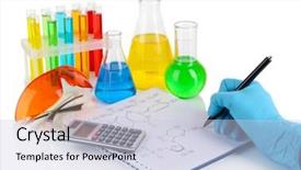  Presentation with scientist - Slide deck enhanced with science water sampling - hand scientist writing formulas isolated background and a lemonade colored foreground