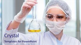  Presentation with solutions - Beautiful theme featuring science water sampling - young student working with chemical backdrop and a sky blue colored foreground