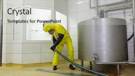  Presentation with food industrial - Slide set enhanced with maintain food - technician in protective coveralls background and a light gray colored foreground