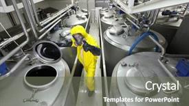 Presentation with quality control - PPT layouts featuring drug quality control - technician in protective uniform mask background and a gray colored foreground