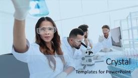  Presentation with laboratory - Presentation design enhanced with scientific creativity - group of creative scientists working background and a light blue colored foreground