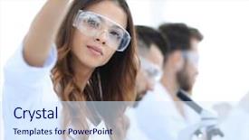  Presentation with laboratory - Audience pleasing slide deck consisting of scientific creativity - group of creative scientists working backdrop and a  colored foreground