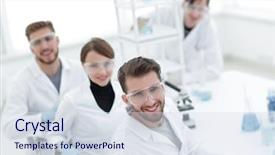  Presentation with small group - PPT theme having scientific creativity - group of promising young scientists background and a sky blue colored foreground