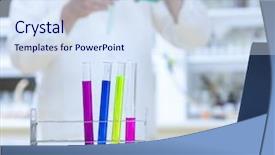  Presentation with lab test - Cool new presentation with scientific research concept - in the lab shallow depth of field focus on the test tubes color toned image backdrop and a sky blue colored foreground