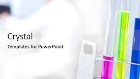  Presentation with lab test - Presentation theme enhanced with scientific research concept - in the lab shallow depth of field focus on the test tubes color toned image background and a white colored foreground