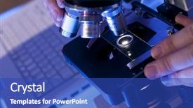  Presentation with medical laptop - Presentation design enhanced with scientific researcher using a microscope background and a cobalt blue colored foreground