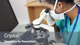  Presentation with doctor asian - Presentation theme consisting of scientific researcher using her microscope background and a gray colored foreground