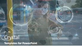  Presentation with medical technology - Audience pleasing presentation design consisting of scientific-scan-over-caucasian-woman backdrop and a gray colored foreground