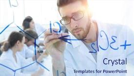  Presentation with on glass board - Slide set consisting of behind the glass scientist writes background and a sky blue colored foreground