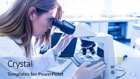  Presentation with university - Audience pleasing slide set consisting of scientifique - scientist working with a microscope backdrop and a  colored foreground