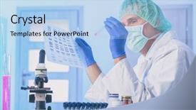  Presentation with dna sequence - PPT theme featuring scientist analizing dna sequence background and a light blue colored foreground