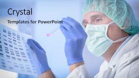  Presentation with dna sequence - Slide deck enhanced with scientist analizing dna sequence background and a light blue colored foreground