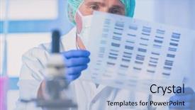  Presentation with dna sequence - Amazing PPT theme having scientist analizing dna sequence backdrop and a light blue colored foreground