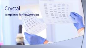  Presentation with dna sequence - Cool new PPT theme with scientist analizing dna sequence backdrop and a sky blue colored foreground