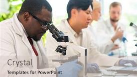  Presentation with interns - PPT theme having scientist-and-students-working background and a lemonade colored foreground