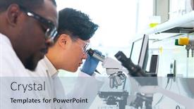  Presentation with chemistry teaching - Cool new slides with scientist-and-students-working backdrop and a light blue colored foreground