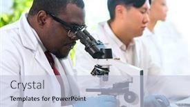  Presentation with interns - Slide deck enhanced with scientist-and-students-working background and a light blue colored foreground