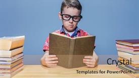  Presentation with scientist - Slides having scientist child reading book background and a coral colored foreground