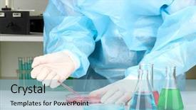  Presentation with research - Slide set having scientist conducting research in laboratory background and a  colored foreground