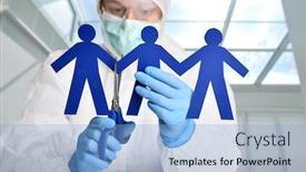  Presentation with paper cutting - PPT theme featuring scientist-cutting-paper-with-scissors background and a light blue colored foreground