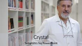  Presentation with library research - Cool new PPT theme with scientist doctor in a library backdrop and a  colored foreground