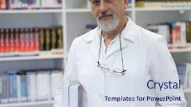  Presentation with medical library - Amazing slide deck having scientist doctor in a library backdrop and a sky blue colored foreground