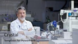  Presentation with scientist - Slide deck featuring scientist doctor in a research background and a light blue colored foreground