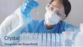  Presentation with biochemistry research laboratory - Beautiful PPT theme featuring scientist doing research in laboratory backdrop and a light blue colored foreground