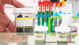  Presentation with microbiological - Slide set consisting of scientist-ecologist-holds-a-container background and a soft green colored foreground