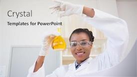  Presentation with fluid - Amazing presentation theme having scientist examining petri dish with orange fluid inside in laboratory backdrop and a light gray colored foreground