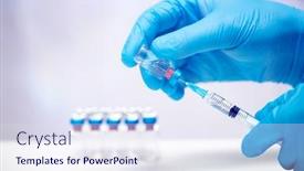  Presentation with covid vaccine - Audience pleasing presentation consisting of scientist-hand-in-blue-gloves backdrop and a sky blue colored foreground