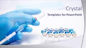  Presentation with covid vaccine - PPT layouts having scientist-hand-in-blue-gloves background and a sky blue colored foreground