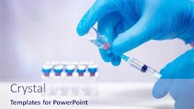  Presentation with covid vaccine - Cool new PPT layouts with scientist-hand-in-blue-gloves backdrop and a sky blue colored foreground