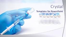  Presentation with covid vaccine - Amazing presentation design having scientist-hand-in-blue-gloves backdrop and a sky blue colored foreground