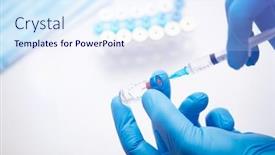  Presentation with covid vaccine - Slide set consisting of scientist-hand-in-blue-gloves background and a sky blue colored foreground