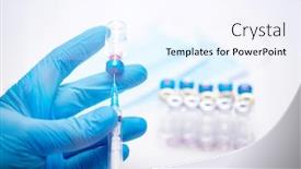  Presentation with covid vaccine - PPT theme with scientist-hand-in-blue-gloves background and a sky blue colored foreground
