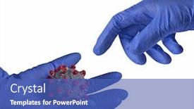  Presentation with molecular - PPT theme consisting of scientist-hands-holding-and-touching background and a teal colored foreground