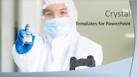  Presentation with medical technology healthcare - Presentation theme consisting of scientist-hold-vaccine-to-immune background and a light gray colored foreground