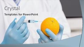  Presentation with fluid - PPT theme featuring scientist-holding-orange-and-injecting background and a sky blue colored foreground