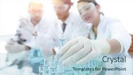  Presentation with tea leaves test tube - Beautiful presentation theme featuring result microbiology - scientist holding test tube backdrop and a light blue colored foreground