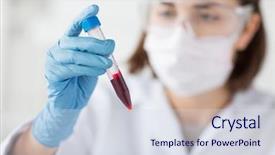  Presentation with science blood - PPT layouts enhanced with scientist holding tube with blood background and a sky blue colored foreground